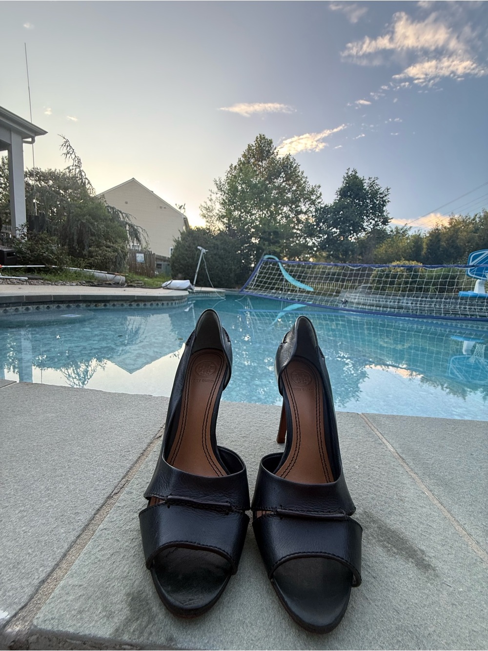 Tory Burch Black Peep-Toe leather women’s high heels shoes size 6.5 - Picture 4 of 8